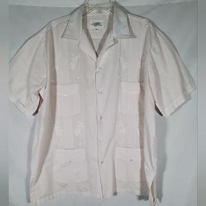 VTG 80's GUAYABERA CUBAVERA WHITE PLEATS 4 POCKETS EMBROIDERED DRESS SHIRT